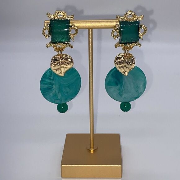 🔅🆕🔅 Statement BoHo Blue Resin Clip On Earrings ✨ - Picture 5 of 13